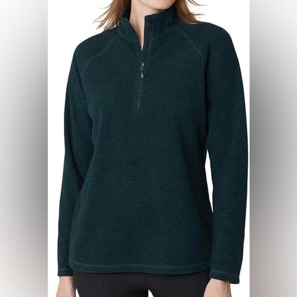 Eddie Bauer 1/4 zip sweater sweatshirt mock neck fleece soft warm medium green